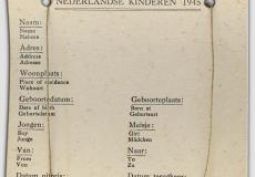Kinderverschickung in die Niederlanden, Identitätskarte zum Umhängen; „Nationale Commissie tot Uitzending van Nederlandse Kinderen 1945“, aus Bestand: AEKR 5WV 052 (Diak. Werk – Hilfswerk, Geschäftsstelle Düsseldorf)
